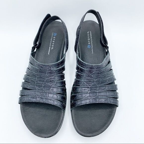 Aravon New‎ Balance Combination Last Black Leather Sandals 11 Narrow - Picture 2 of 12